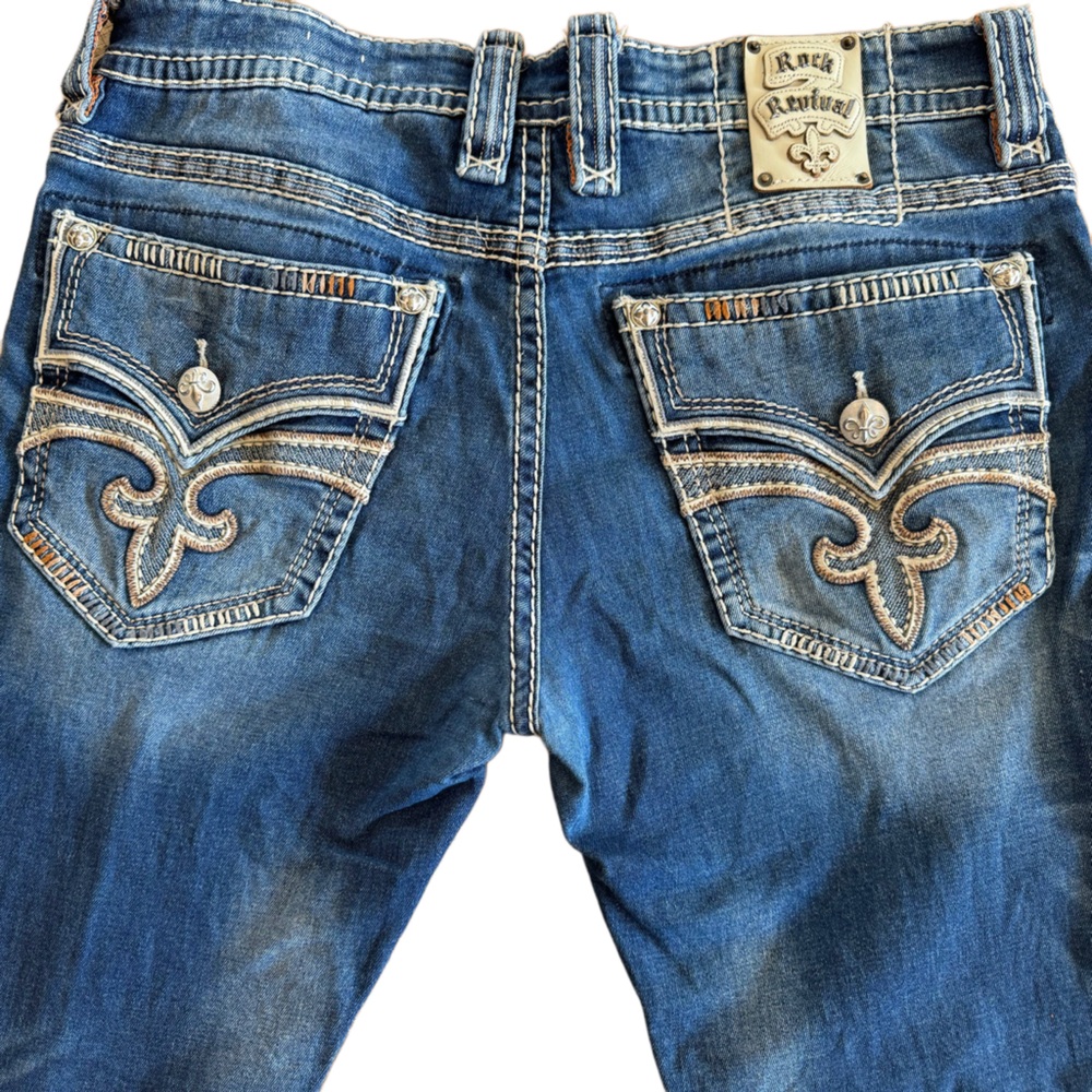 Rock Revival Mens Jeans Blue Size 36x31 Ecton Slim Boot Thick Stitch Denim